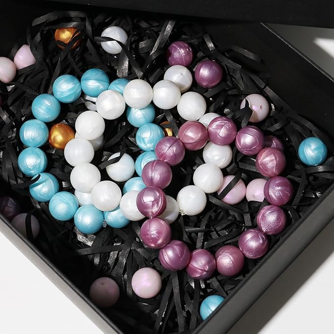120pcs Richbunnys 15mm Bulk Silicone Beads for Pens and Keychain Making,Large Bead for Necklace and Bracelets Making,Assorted Rubber Beads Set（Pearlescent Royal）