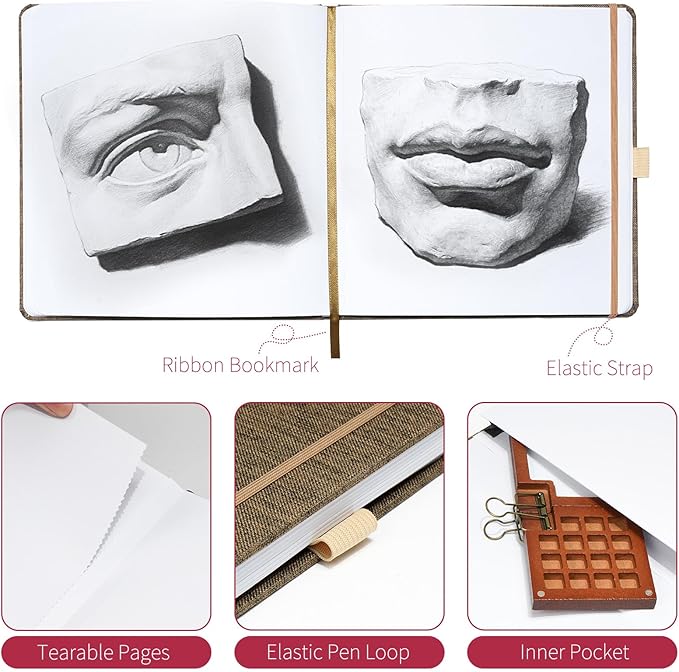 Vienrose 8.3"x8.3" Sketch Books, Linen Cover Hardbound Sketching Book with Acid-Free Paper, Drawing Pad for Kids, Beginners & Professionals, Art Supplies for Adults & Students(Brown, 60 Sheets)