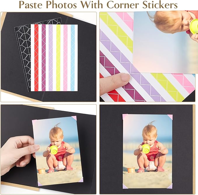 Scrapbook Album 6x8 Inch Small Photo Album with DIY Accessories Set, Stretchable Folding Kraft Paper Memory Book for Wedding Anniversary (Black)