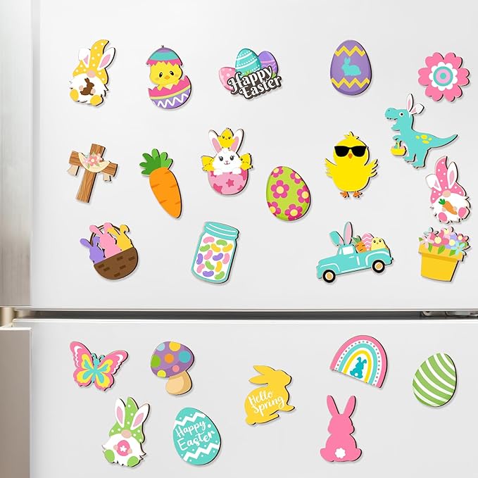 Relaxweex 24 Pcs Easter Spring Wooden Magnets Painting Craft Kit Glow in the Dark Spring DIY Art Crafts Supplies Fridge Magnets Coloring Kits for Easter Home Activities Gifts Party