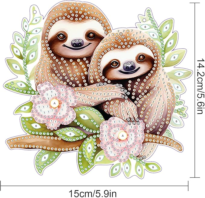 AiYuanzsh Diamond Art Painting Pendant Kits Animal 5D Diamond Painting Art Hanging Kit Cute Brown Sloth DIY Diamond Crystal Window Pendant Kit for Adults Gift Wall Home Decoration