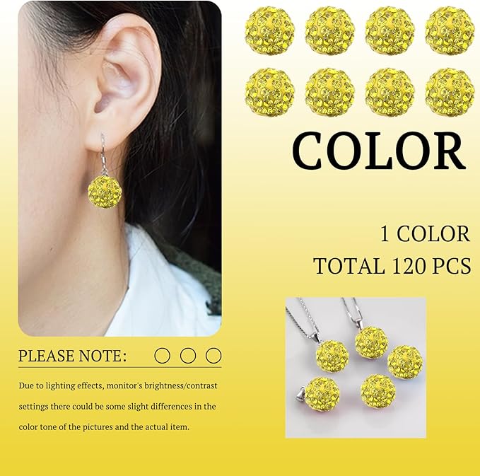 10mm Lemon Yellow Grade A Rhinestone Beads for Baseball Necklace-Round Disco Ball Bead Rhinestone Clay Beads for Earring Jewelry Making,Necklace Bracelet,DIY Craft Supplies(200 pcs)