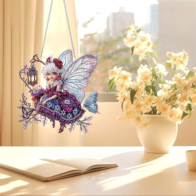 AIRDEA Fairy Hanging Diamond Painting Kits,Special Shaped Diamond Art Kits for Beginner Elf,Gem Art Pendant Decor 7.87x7.63in