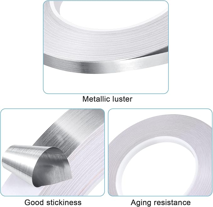 Zonon 3 Rolls Multi Size Self Adhesive Polyester Film Tape 1/5, 4/5, 7/5 Inch Washi Metallic Tape for Detailing Accent Graphic Arts for Walls Cars and Boats Trim(Silver)