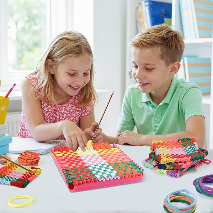 huoszpk 1000 pcs weaving loom loops with storage bag-10 color potholder 7 inch durable nylon diy crafts projects for rainbow loops flexible loom kit