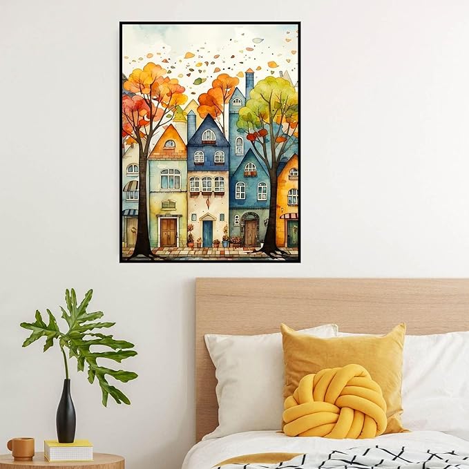igoodom Color House Diamond Art Kits for Adults, Street House Diamond Painting Kit, Full Drill Round Diamond Art Kits, DIY Gem Art and Crafts for Home Wall Decor Gift 12x16inch