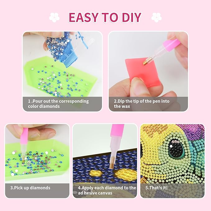 PERFECTSIGHT Cute 5D Diamond Art Kits with Wooden Frame, Kawaii DIY Painting Art for Adults, Diamond Arts and Crafts Sets, Big Gem Full Drill Diamond Dots for Women Beginners (Tortoise)