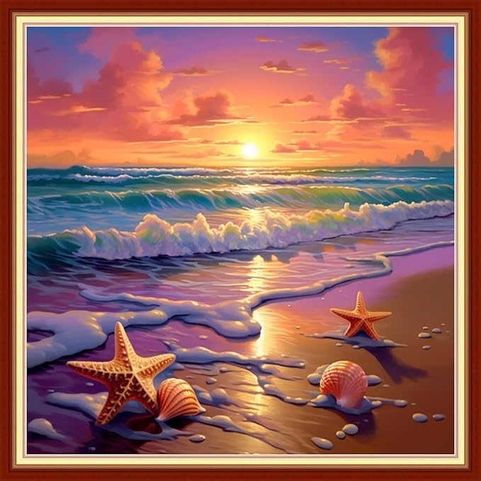 Redxing Stamped Cross Stitch Kits Embroidery kit for Beginners Adults Full Range of Embroidery Patterns Starter Kits DIY Printed Cross Stitch Kits Needlepoint Kits 11CT-Sunrise by Sea 18x18 inchs
