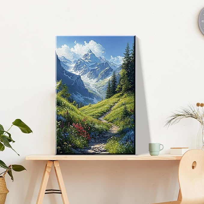 JOOZ Landscape Paint by Numbers for Adults Beginner with Easel Mountain Paint by Number Kits on Canvas with Frame DIY Abstract Tree Oil Painting for Gift Home Wall Decor 7.87x11.81 Inch