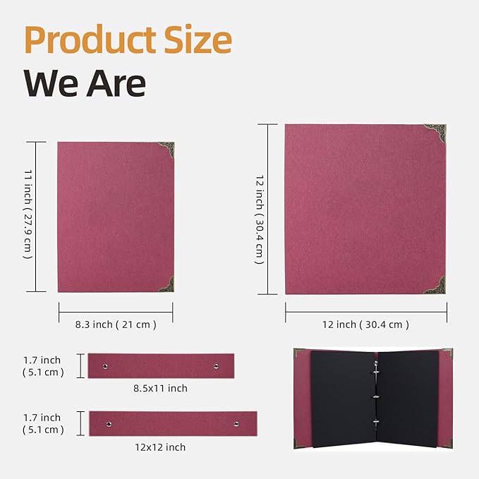 Vienrose DIY Scrapbook Photo Album Kit with Pens Tapes and Stickers 60 Pages Hardcover 8.5x11 Inches 3 Rings Removable Black Paper Scrapbooking for Lover Friends Kids Wedding Red
