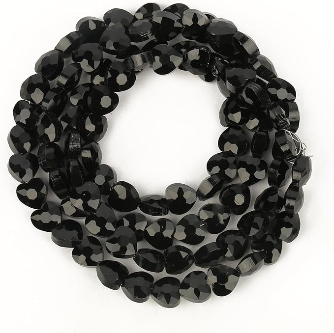 70pcs 8mm Black Faceted Heart Beads for Jewelry Making Crystal Glass Beads for Bracelets Necklace Crafts, Friendship Bracelet Kit, Love Gifts