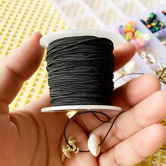 0.8mm Elastic Bracelet String, QBJAYTY Strong Elastic Cord for Bracelets, Stretchy Stretch String for Clay Pony Letter Beads, Friendship Bracelet String Elastic Black White-4 Rolls