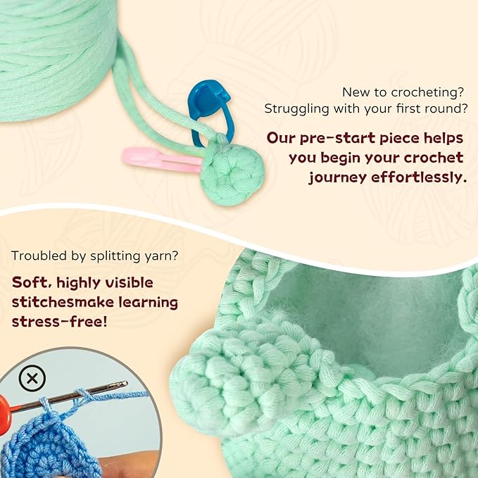 Beginner Crochet Kit for Adults Kids – 3 Packs Crochet Kit with Easy-to-See Stitches Yarn and Video Tutorials, Cute Animal Designs, DIY Crochet Set for First-Time Learners - Bunny, Piggy and Axolotl