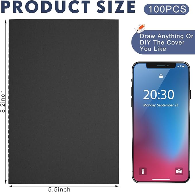 mimorou 100 pcs journals notebooks bulk - kraft softcover a5 small notebooks 5.5 inch x 8.3 inch notepads with 60 page 30 sheet for writing sketch travel office supplies(black,dot)
