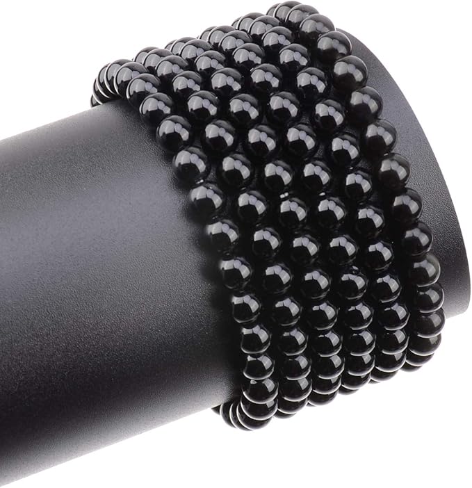LPBeads 200Pcs Polished 6mm Round Natural Black Onxy Gemstone Loose Beads with Stretch Cord for Jewelry Making Bracelets