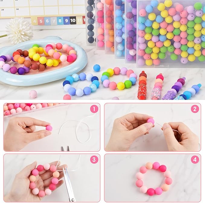 ZIFTY 150Pcs Silicone Beads for Keychain Making Kit 15mm Bulk Loose Round Rubber Silicone Focal Beads for Pens, Necklace Bracelet Making Kit, Jewelry, Art, Crafts, DIY(Purple)
