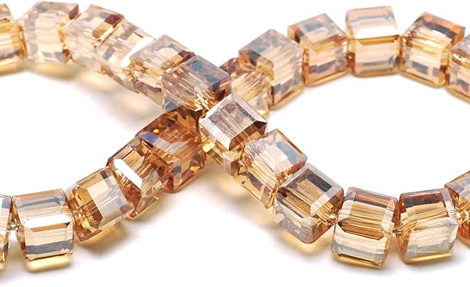4mm Sparkle Cube Crystal Beads for Jewelry Making - Faceted Spacer Beads for Bracelets(94-100pcs, Amber)