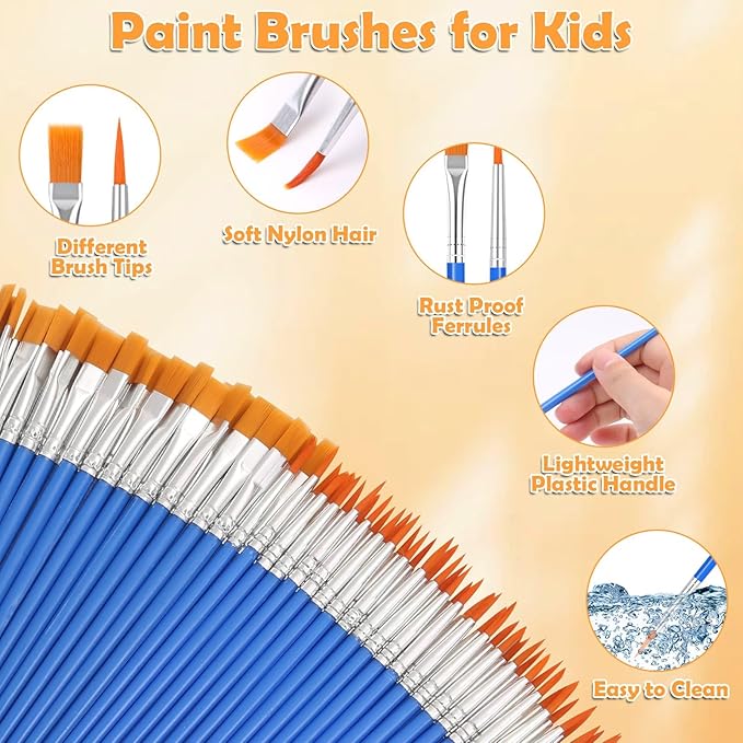 240 Pcs Small Paint Brush Bulk, Flat Fine Tip Artist Paint Brushes Set, Kids Classroom Acrylic Oil Watercolor Canvas Painting Crafts Paint Brushes for Body Face Nail Festival Parties