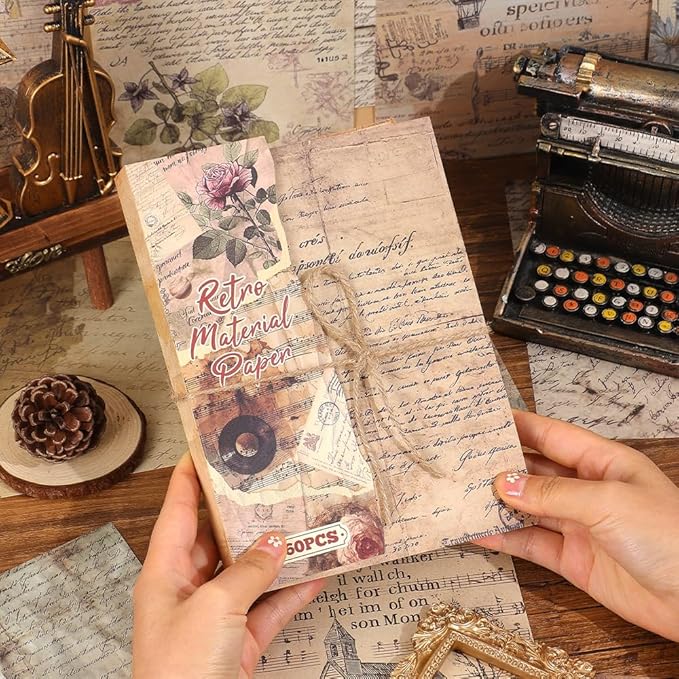 icceemee 160 Sheets of Retro Manuscript Scrapbook Paper, journaling Scrapbook Supplies Craft Collage Paper Set, Junk Journal Bullet Journal Poster Room Decor for Card Making Decorative Gifts