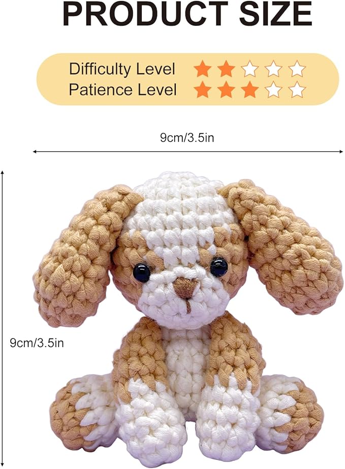 Cute Puppy Crochet Kit for Beginners, Learn to Crochet Animal Starter Set with Video Tutorial & Crocheting Manual, Easy Yarn Knitting Kit for Adult, Stuffed Dog Craft Doll Xmas Gift