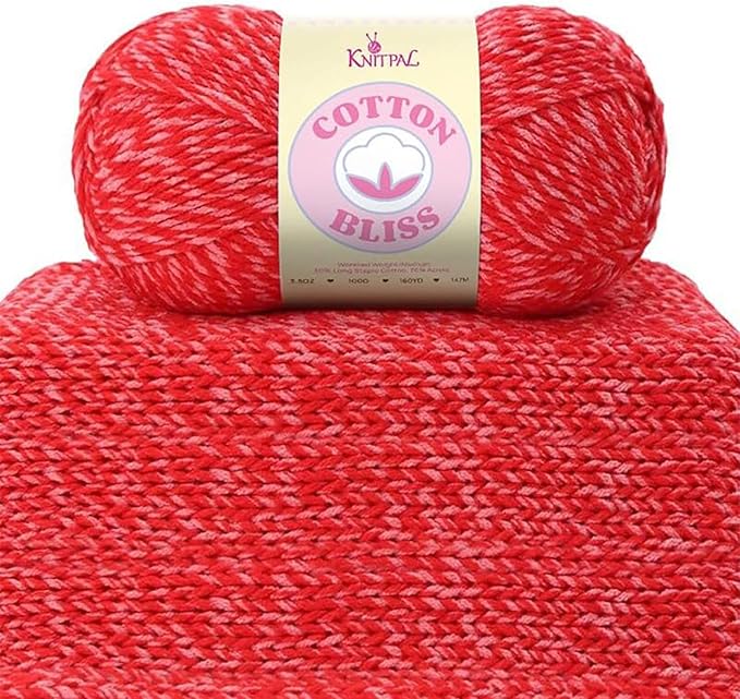 Cotton Bliss Soft Cotton Blend Yarn for Crocheting, 4-Pack (640Yds / 400G), Free Patterns, Beginners Friendly - #4 Medium Worsted Weight Yarn for Baby Blanket - Peppered Red