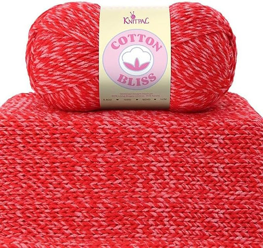 Cotton Bliss Soft Cotton Blend Yarn for Crocheting, 4-Pack (640Yds / 400G), Free Patterns, Beginners Friendly - #4 Medium Worsted Weight Yarn for Baby Blanket - Peppered Red