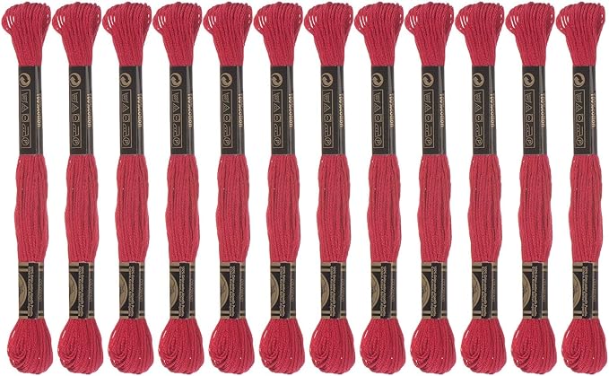 HARFINGTON 12 Skeins Embroidery Floss 8m Each Egyptian Long Fiber Cotton Cross Stitch Thread 26S/2x6 for Embroidery Projects Bracelet, Vermilion
