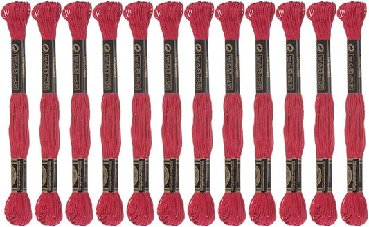 HARFINGTON 12 Skeins Embroidery Floss 8m Each Egyptian Long Fiber Cotton Cross Stitch Thread 26S/2x6 for Embroidery Projects Bracelet, Vermilion