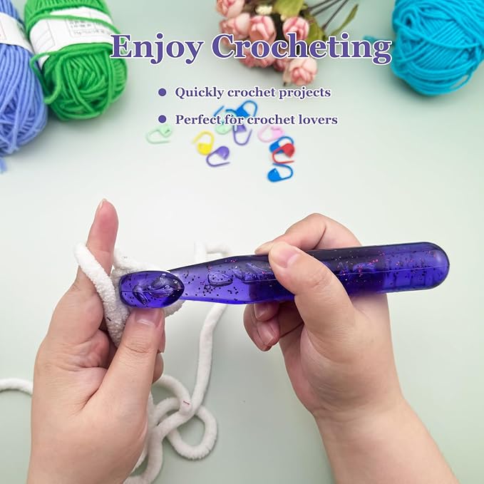 Hobekoee 25mm Large Crochet Hook for Chunky Yarn,Ergonomic Crochet Needles for Arthritic Hands,Plastic Crystal Smooth Crochet Hooks for Handmade DIY Crocheting