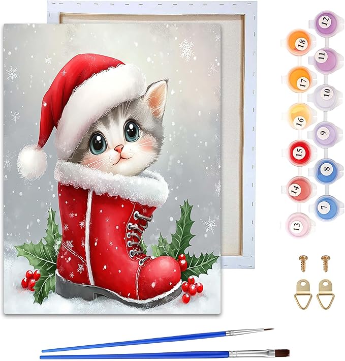 Reofrey Framed Paint by Numbers Kit for Adults & Beginner - 8x12 Inch Canvas Cat Animal Paint by Numbers - Educational & Creative Art Set for Beginners - Perfect for Home Wall Decoration C1947