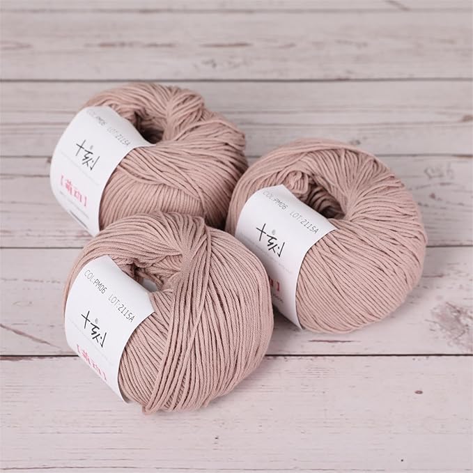 Fine Weight Knitted and Crocheted Cotton Yarn, 100% Long Staple Cotton Yarn, Baby Sports, 2 Packages of 100g/3.52oz (Per Skein 50g/162yards) - Catalpa Wood