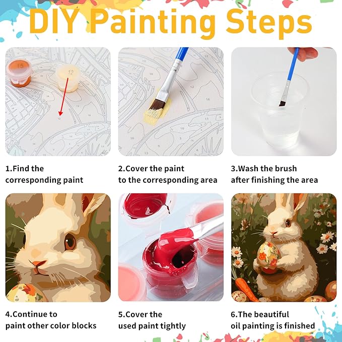 Mandun Easter Rabbit Paint by Numbers for Adult, Easter Rabbit Paint by Numbers Kit for Adults Beginners, DIY Acrylic Painting on Canvas for Home Wall Art Decor Gift 16x20Inch