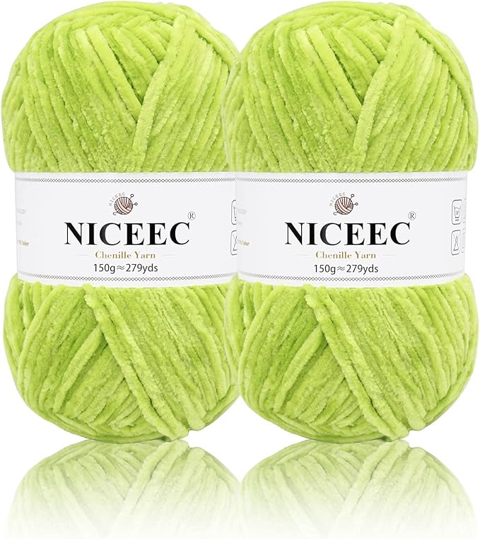 NICEEC 2 Skeins Soft Chenille Yarn Blanket Yarn for Knitting Fancy Yarn for Crochet Weaving DIY Craft Total Length 2×255m (2×279yds, 2×150g)_Spring Green