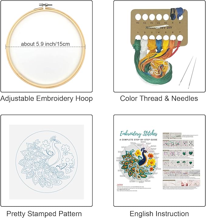 Louise Maelys Peacock Flower Embroidery Kits for Beginners,Cross Stitch Kit for Adults,DIY Needlepoint Kits Including Embroidery Hoop,Instruction and Threads