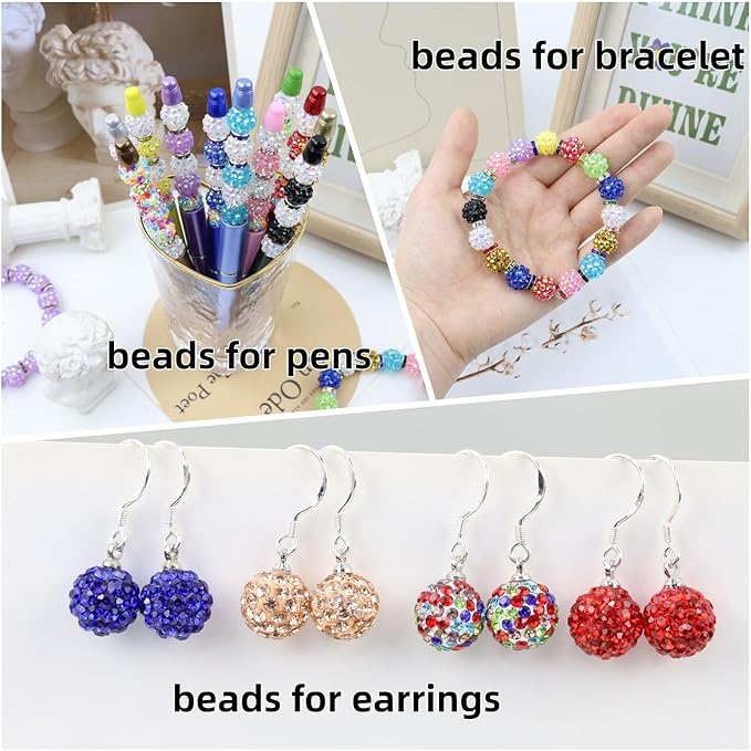 LAIDANLA 250pcs 12mm Dark Blue Rhinestone Beads and 8mm Rondelle Spacer Beads for Beadable Pens, Sparkly Shamballa Disco Baseball Bead for Bracelets Necklaces Earring DIY Craft