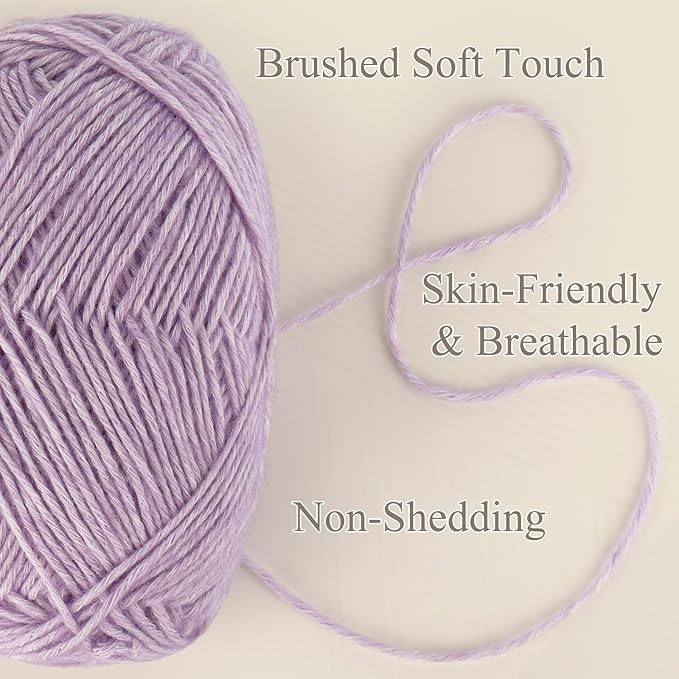 Cotton Yarn for Crocheting - 6 Pack of 50g/1.76oz–78% Cotton, 22% Acrylic – Soft Sport Weight Crochet Yarn (CYC #2), Brushed Air Yarn for Baby Projects, Granny Squares & Plush Toys（Yellow）