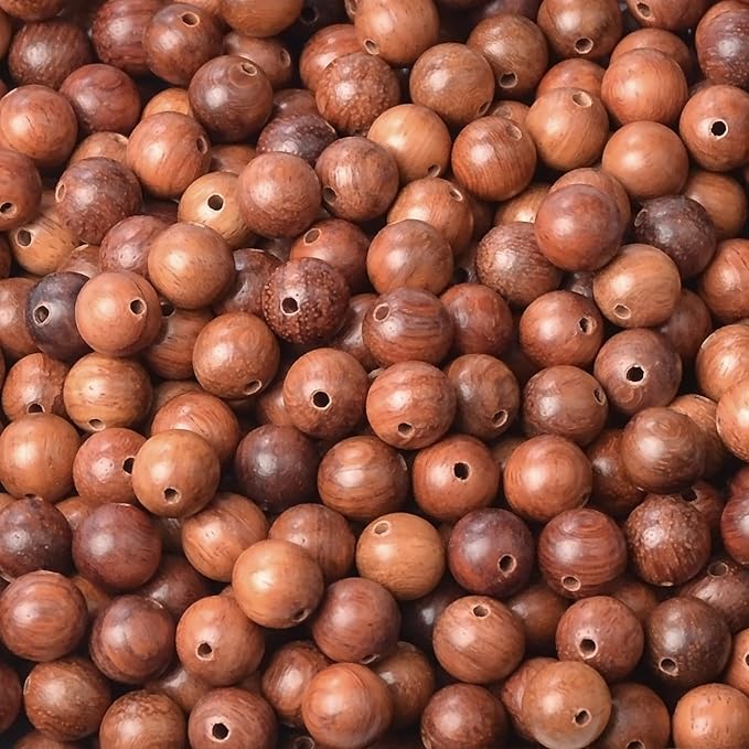 8mm Massive Beads Natural Wooden Round Loose Beads Jewelry Making with Thread 200 PCS(Red Sandalwood, 8mm)