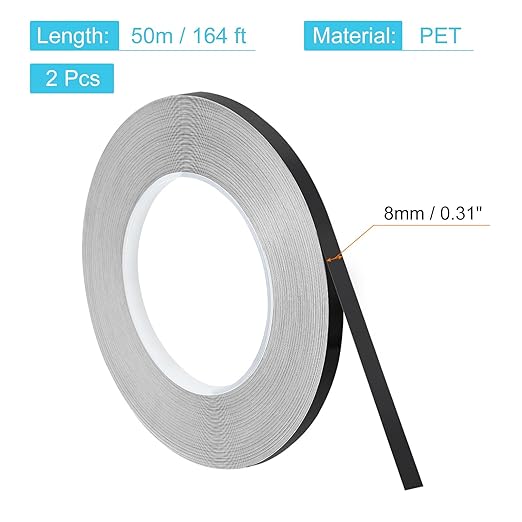 uxcell Metallic Tape, 0.31 in x 164 ft Self Adhesive Metalized Polyester Film Tape Waterproof Shiny Washi Tape for Wall Graphic Arts Gifts Wrapping Crafts Decoration, Gloss Black, 2 Pcs
