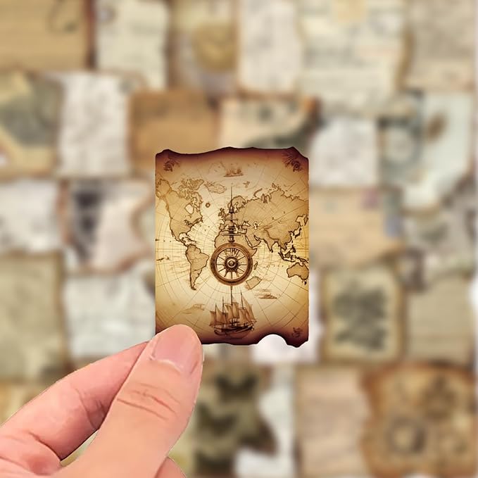 PRSTINCOL Vintage Journaling Stickers,Scrapbook Supplies for Planners,100Pcs Junk Journal Supplies with Antique Map Prints, Distressed Edges for Teenagers Adults
