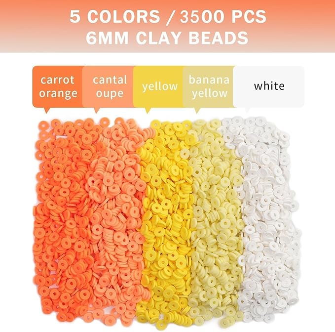 3500Pcs Yellow Clay Beads for Bracelets Making 6mm Heishi Polymer Clay Bead, Flat Round Disc for Jewelry Making Yellow Bead Making Kit