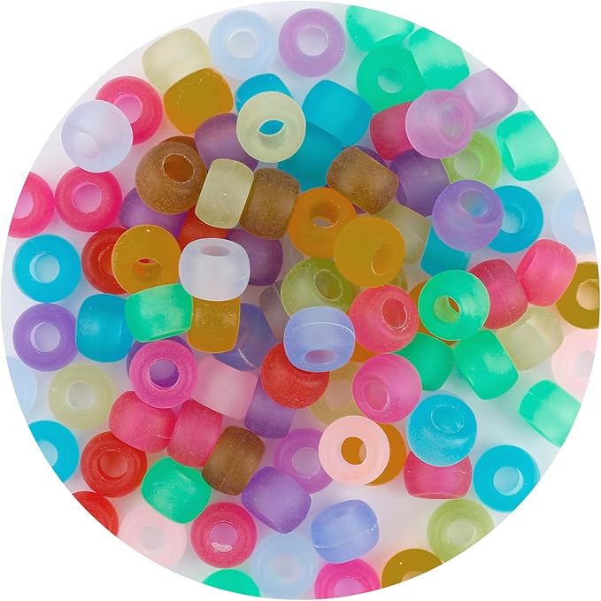 pony beads bulk 1100 pcs, beads for jewelry making, beads for bracelets making, hair beads, bracelet beads, plastic beads for crafts, hair beads for braids for girls(frosted color)