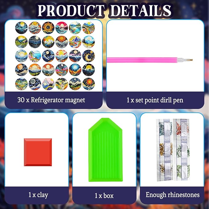 30 Pcs Magnetic Diamond Art Painting Abstract Landscape Magnets Fridge Diamond Art Painting Kits Sticker Magnet DIY Craft for Adult Beginner Souvenir Gift Office Home Decor