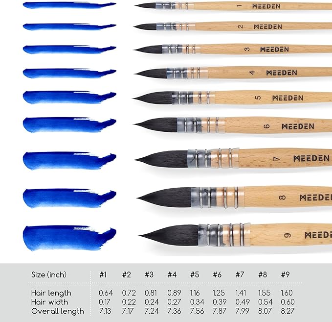 MEEDEN Watercolor Brushes Professional - Synthetic Squirrel Hair Artist Paint Brushes Set with Beech Wood Handle Great for Artists Hobbyists Size 9