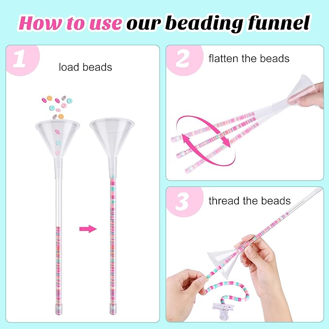 codree 3 Pack Beading Funnel Bracelet Making Kit- Clay Bead Beading Tools Kit- Beading Funnel Beading Needles for 0.24" Clay Beads Jewelry Making, Bracelets, Necklaces (Not Include Clay Beads)