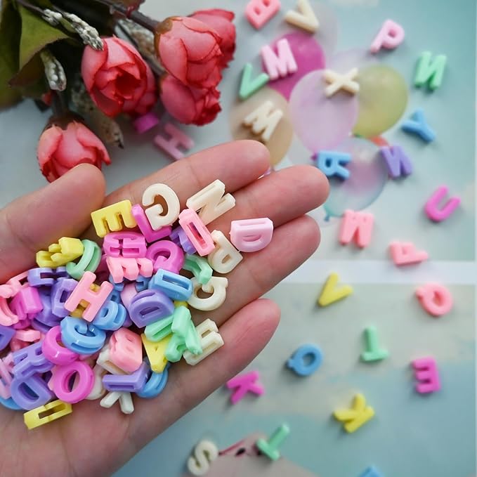 400pcs Macaroon Alphabet Letter Beads,Bulk A-Z Resin Pendants,3D Loose Letter Beads,Plastic Initial Charms for Jewelry Making,Key Chains,Crafts