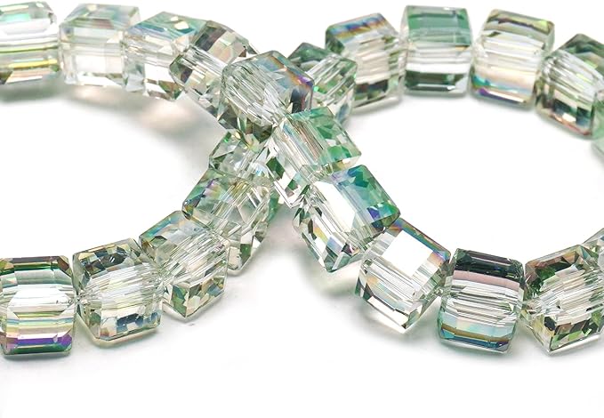 6mm Sparkle Cube Crystal Beads for Jewelry Making - Faceted Spacer Beads for Bracelets(94-100pcs, Spring Green)