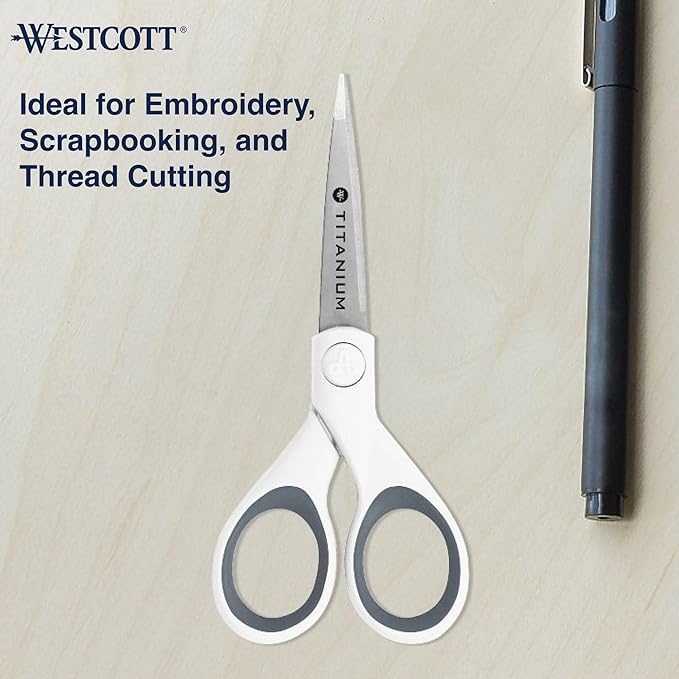 Westcott 5-Inch Micro-Tip Fabric Scissors with Titanium-Bonded Blades - Craft Scissors for Paper and Fabric, Sewing, and More