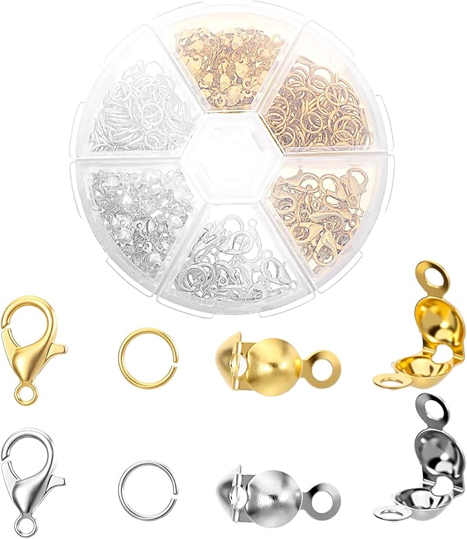 460 Pcs Lobster Claw Clasps for Keychains Bracelet Clasps and Closures Bead Tips Knot Covers Guage Open Jump Ring Brooch Necklace Bracelet DIY Set for Jewelry Making Supplies Bracelets (Gold, Silver)