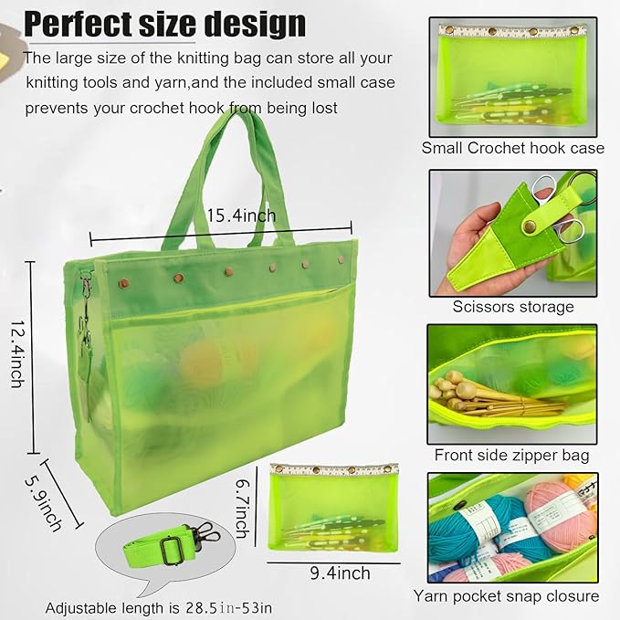 Knitting Bag Large Yarn Storage Organizer,Crochet Bags and Totes,Yarn Bags for Crocheting,Crochet Storage Bags for Crochet Hooks,Knitting Needles,Knit Bags for Crochet Lovers,Mother's Day Gift(Green)