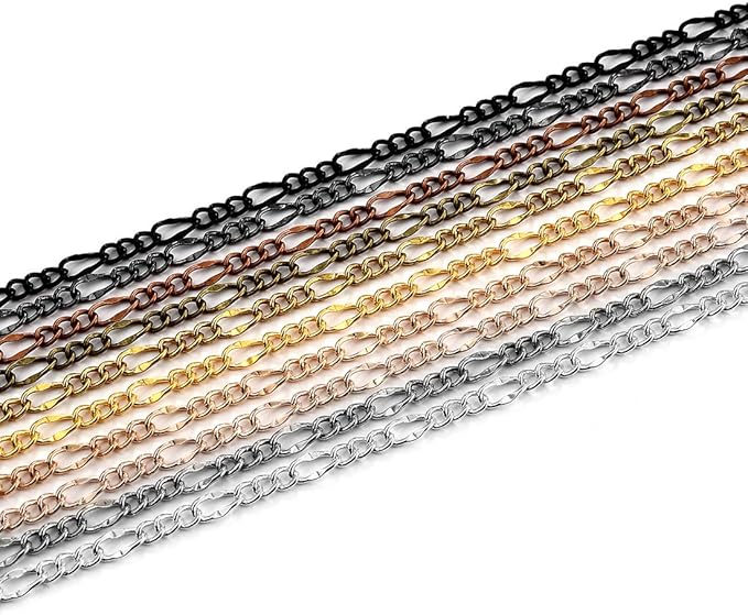 LANBEIDE 40 Packs 10 Colors Brass Necklace Chains - 21" Flat Oval Links Cable Chain, 3mm with Lobster Clasps for Jewelry Making